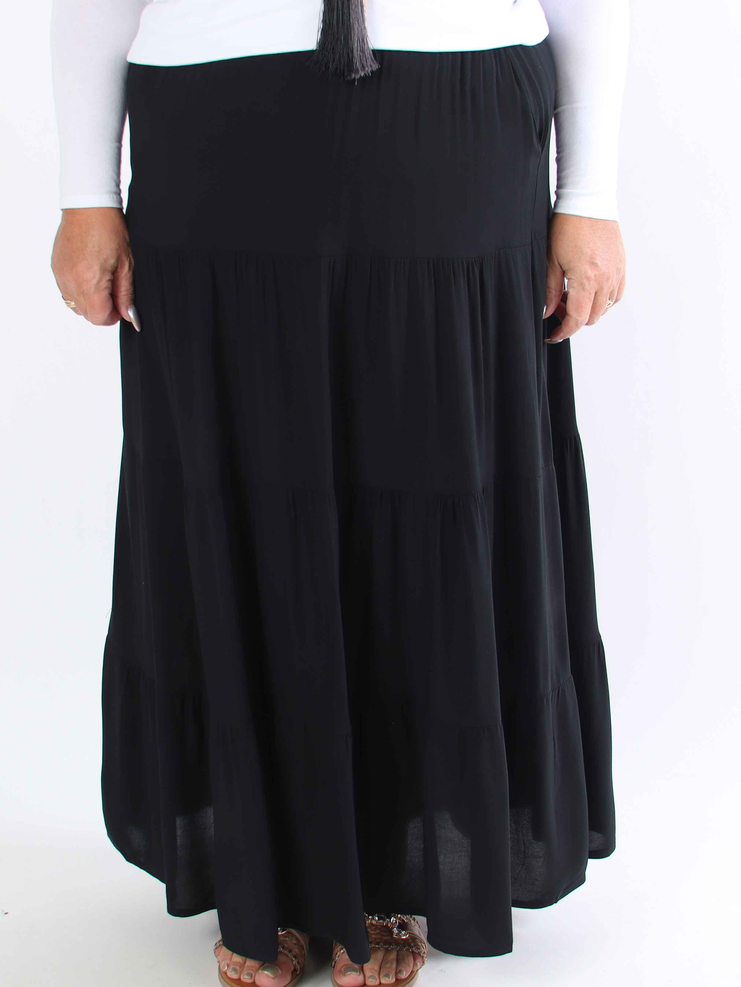 Kayla - Plus size nederdel i viskose med lag på lag look